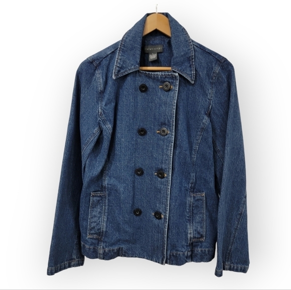 Relativity Double Breasted Denim Blue Jean Jacket 100% cotton Size M - Picture 1 of 15